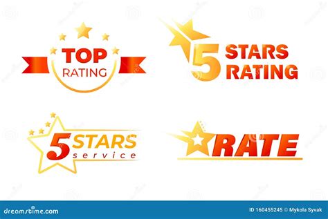 5 Stars Top Rating Banners Set Isolated On White Background Customers