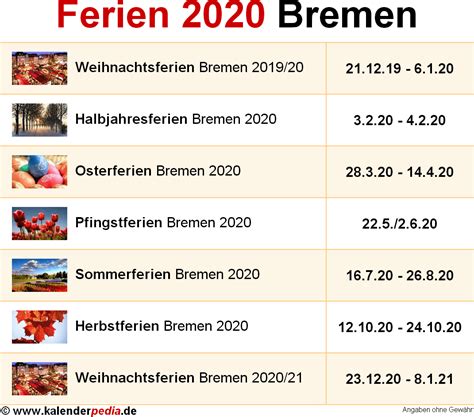 Ferien Bremen 2020 Übersicht Der Ferientermine