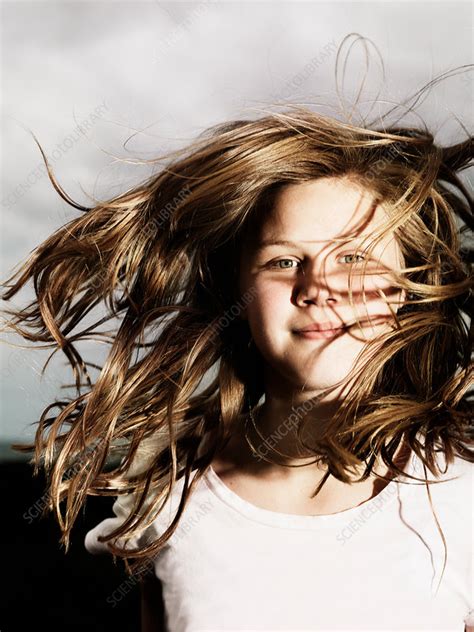 Girls Hair Blowing In Wind Outdoors Stock Image F Science
