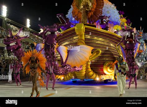 Woman Leads Colourful Float During Carnival Parade Rio De Janeiro