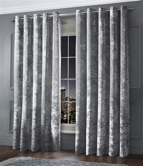 Intimates Thermal Crushed Velvet Silver Grey Ringtop Pair Of Curtains