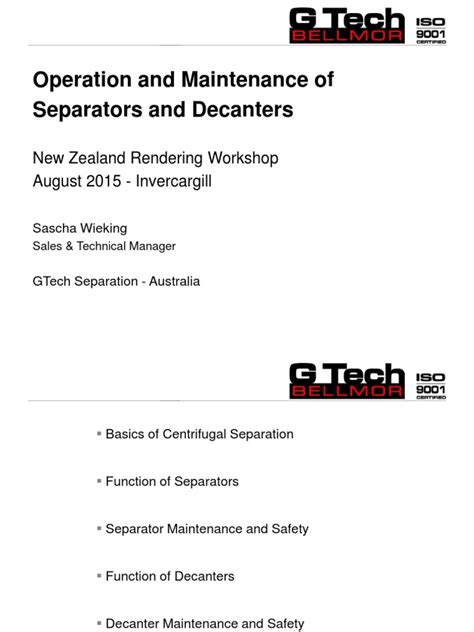 Operation And Maintenance Of Separators And Decanters Pdf Pump