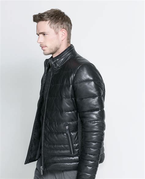 Zara Quilted Leather Jacket In Black For Men Lyst