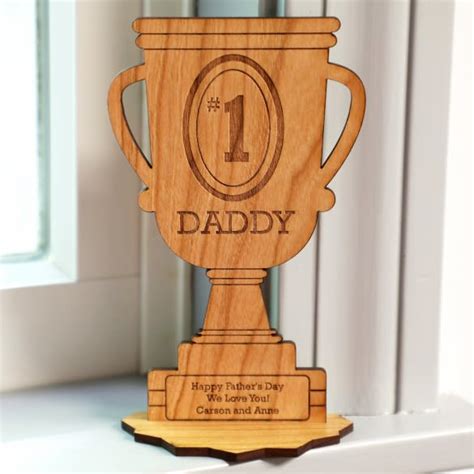 Number One Dad Wood Carved Trophy Keepsake