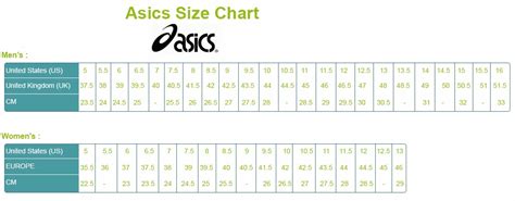 Asics Shoe Size Conversion Chart
