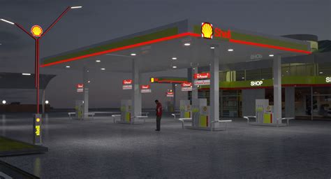 Shell Gas Station Night 3d Model 59 Max 3ds Fbx Obj Free3d