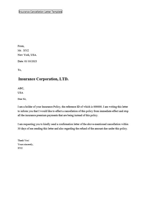 Word Insurance Cancellation Letter Sample — Latest Resume Sample