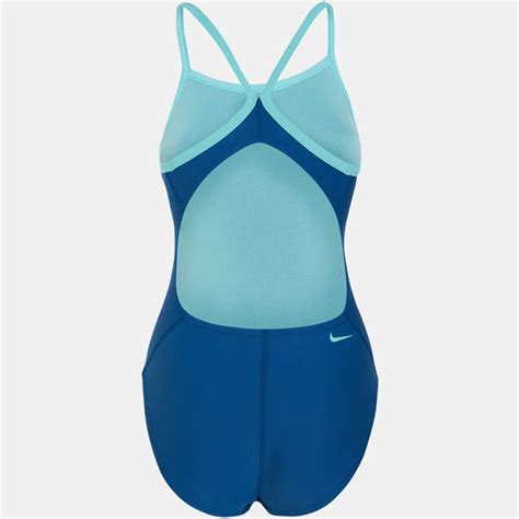 Nike Tilt Logo Racerback One Piece Swimsuit Industrial Blue Aqua
