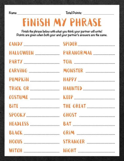 Halloween Finish My Phrase Halloween Scattergories Etsy Classroom