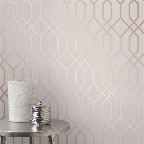 Rose Gold Pink Grey Beige Wallpaper Stripe Geometric