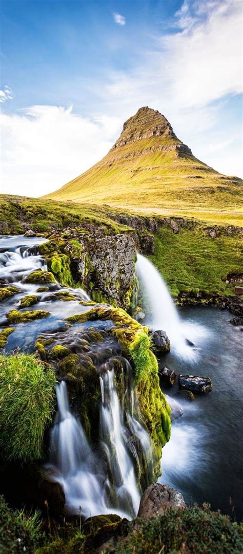 Waterfall And Kirkjufell Mountain Snaefellsnes Peninsula Iceland