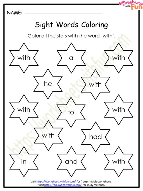 English General Preschool Sight Word Worksheet With Wwf