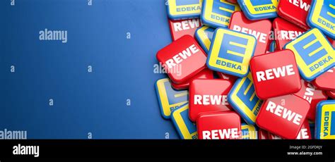 Logos Of The Competing German Supermarket Chains Rewe And Edeka Both