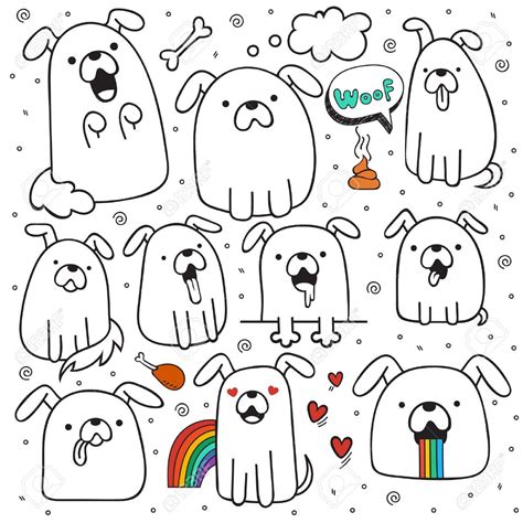 Set Of 10 Dogs Doodle Handmade Dogs With Emotions Painted Dog Sketch
