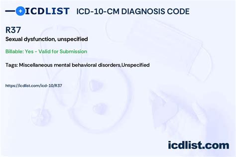 Icd 10 Cm Diagnosis Code R37 Sexual Dysfunction Unspecified