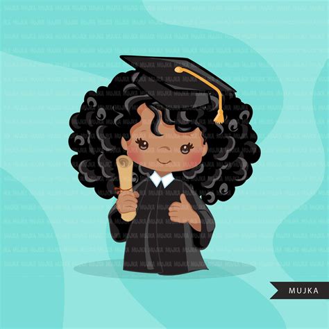 Graduation Clipart 2020 Black Graduate Girls With Cape And Scroll Sc