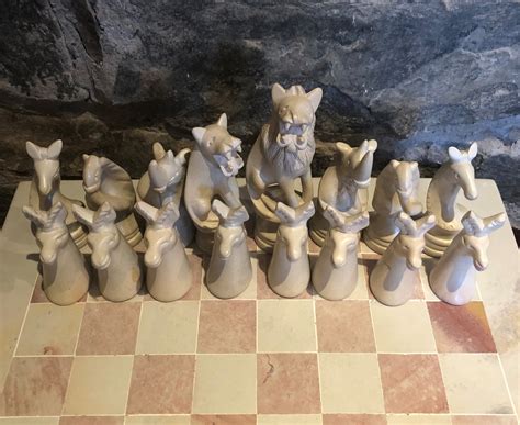 Hand Carved African Animal Chess Set 14 Inch With Banana Etsy