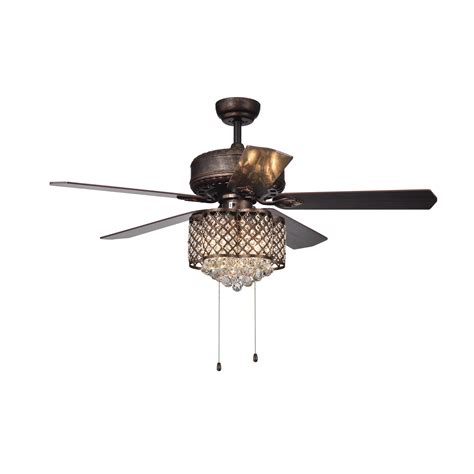 Pshita 3 Light Crystal 5 Blade 52 Inch Rustic Bronze Ceiling Fan