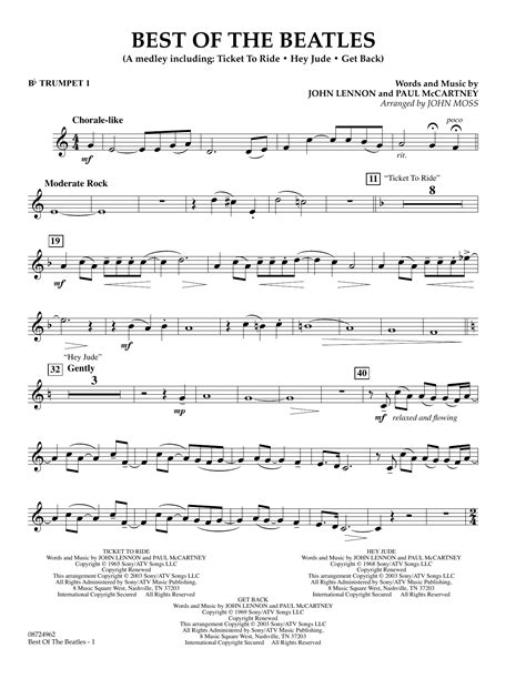 Best Of The Beatles Bb Trumpet 1 Sheet Music John Moss Concert Band