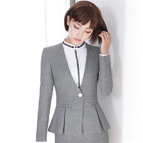 new arrival autumn winter long sleeve formal ol styles grey blazers jackets coat for ladies