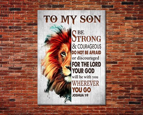 Personalized Joshua 1 9 To My Son Lion Canvas Bible Verse Art Etsy