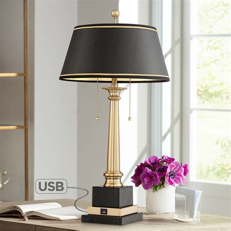Barnes And Ivy Traditional Desk Table Lamp With Usb Charging Port 28 5 Tall Warm Brass Black