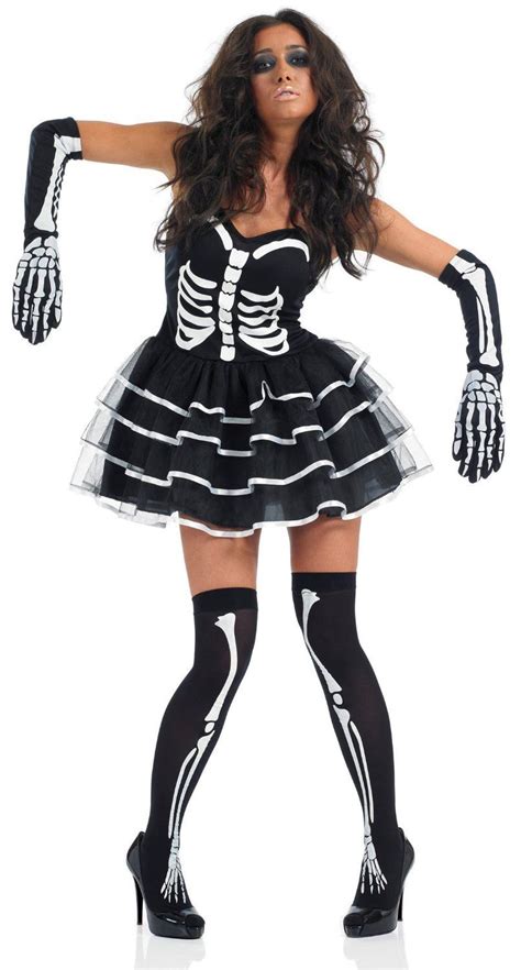Ladies Sexy Skeleton Bones Tutu Halloween Fancy Dress Costume Womens