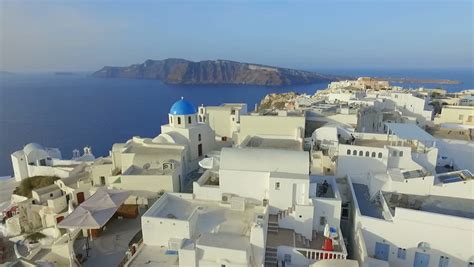 Royalty Free Aerial View Flying Over City Of Oia On Santorini