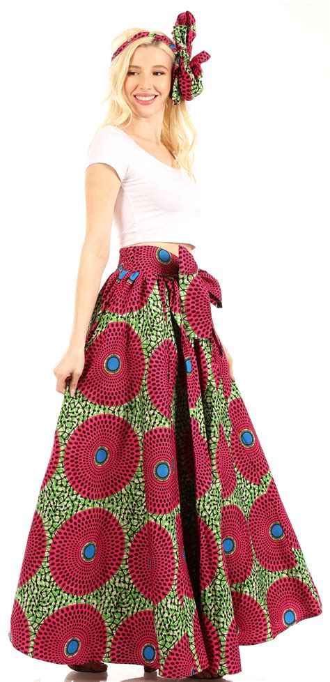 sakkas sakkas ami women s maxi long african ankara print skirt pockets and elastic waist 157