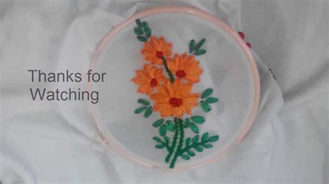 Hand Embroidery Lazy Daisy Ribbon Orenge Flower Stitch Youtube