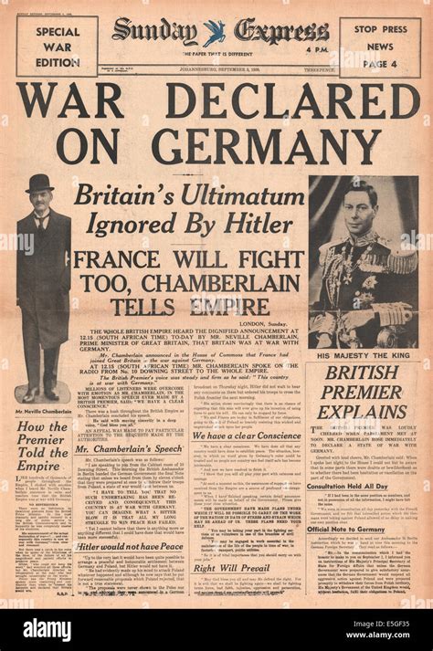 1939 Sunday Express Johannesburgo Página Frontal Informa De La