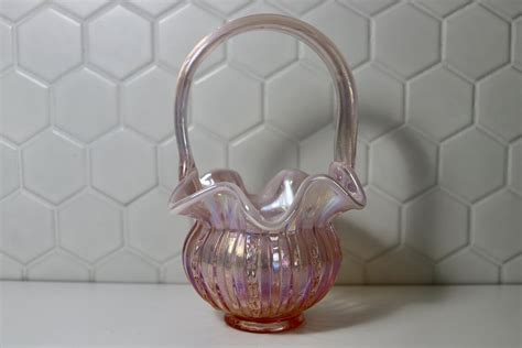 Fenton Glass Iridescent Pink Dusty Rose Basket Fenton Glass Etsy