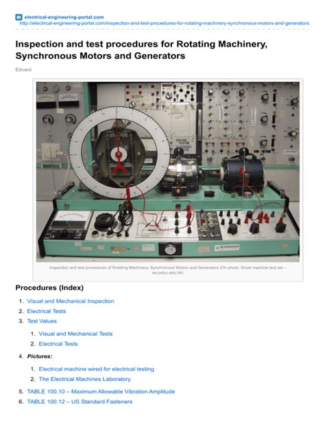 Inspection And Test Procedures For Rotating Machinery Synchronous
