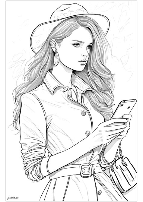 Babe Woman And Her Telephone Anti Stress Adult Coloring Pages