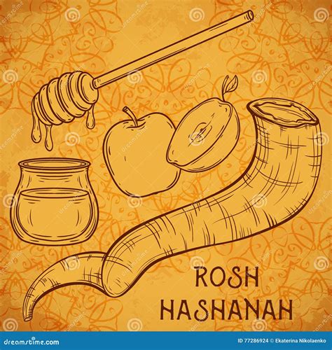 Traditional Symbols Of Rosh Hashanah Stock Vector Illustration Of