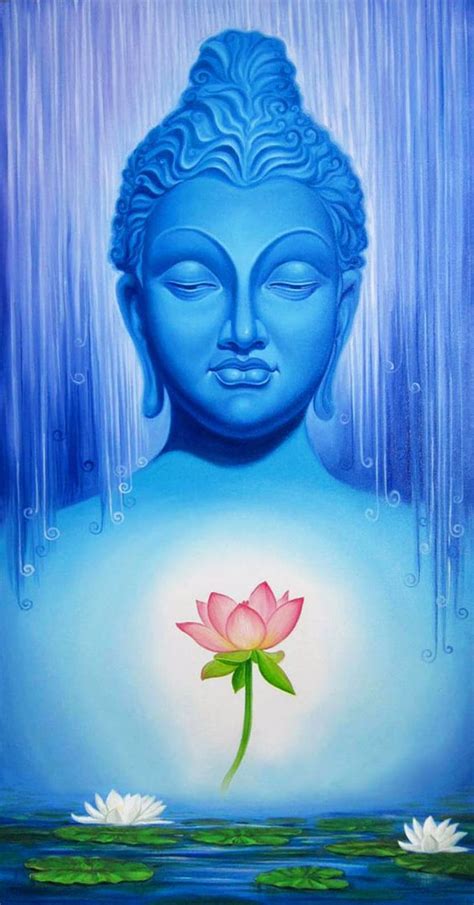 Painting Buddha With Lotus Buddha Blue Lotus Buddha Hd Phone