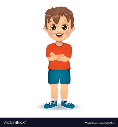 Cute Boy Kid Standing With Hands Crossed Vector Image