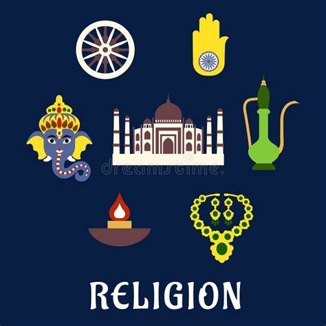 Indian Religion And Culture Flat Symbols Stock Vector Illustration Of