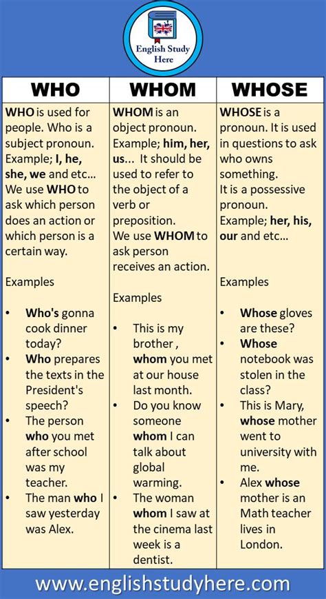 11 Example Sentences Who Whosewhom And Definitions English Study