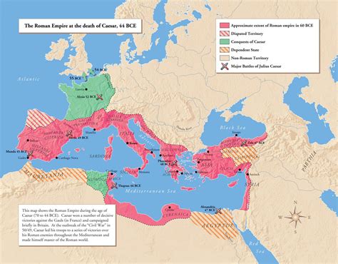 Julius Caesars Conquest Of Gaul Map Of Empire Around 50 Bc Roma