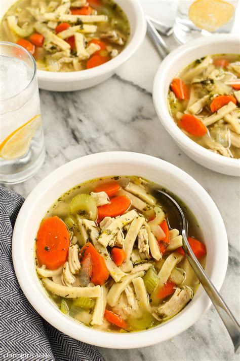 This homemade soup uses a whole cooked rotisserie chicken, egg noodles, and fresh veggies + herbs, all of which add a ton of extra flavor. Mom's Homemade Chicken Noodle Soup • a farmgirl's dabbles