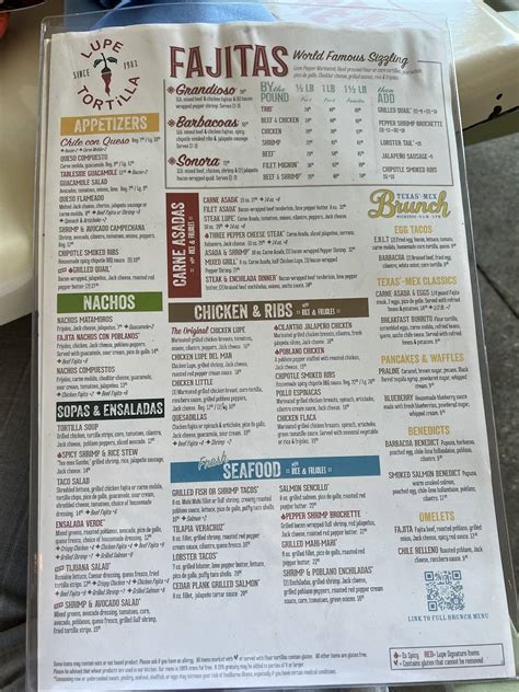 Menu at Lupe Tortilla restaurant, Houston, Shepherd Dr