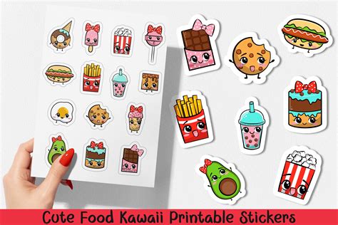 Cute Food Kawaii Printable Stickers Png Graphic By Nadinestore
