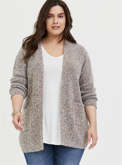 Plus Size Grey And Colorful Marled Woolen Fuzzy Knit Cardigan Torrid