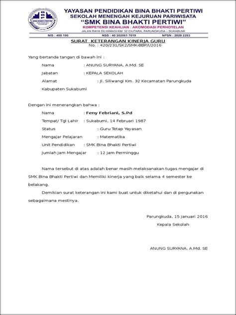 Contoh Surat Pernyataan Kepala Sekolah Untuk Penambahan Ptk Surat Permohonan Desain Contoh