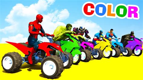 Learn Colors Atv And Motorbike W Superheroes For Toddlers 3d Cars For