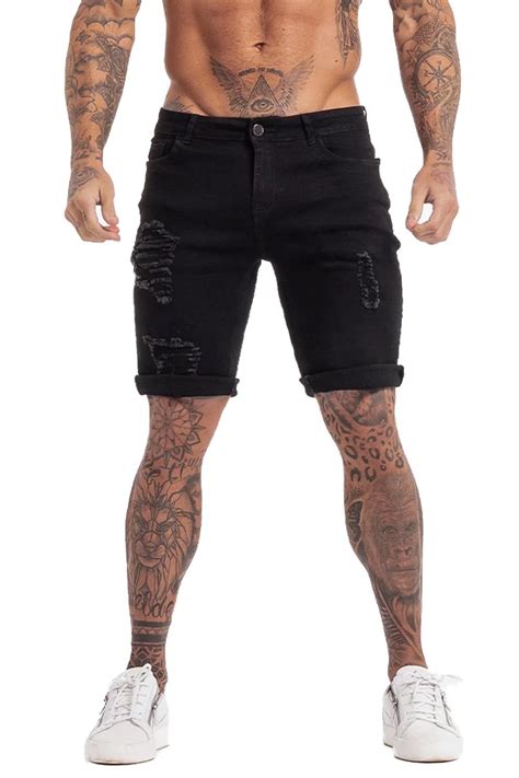 Gingtto Mens Ripped Denim Shorts Slim Fit Stretch Jeans Short