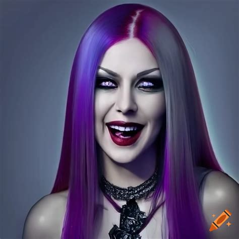 Portrait Of A Laughing Vampire Woman With Purple Hair On Craiyon