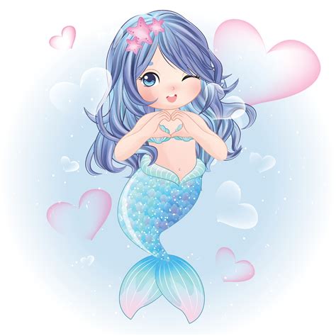 Cute Mermaid With Watercolor Illustration 2075093 Vector Art At Vecteezy