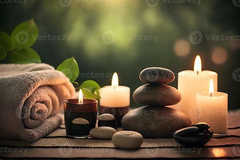 Beauty Spa Treatment And Relax Concept Hot Stone Massage Setting Lit By Candles Neural Network